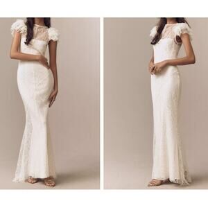 DE LA VALI Ivory Nephele Lace Fishtail Maxi Dress Ivory Sz US 4 NWT